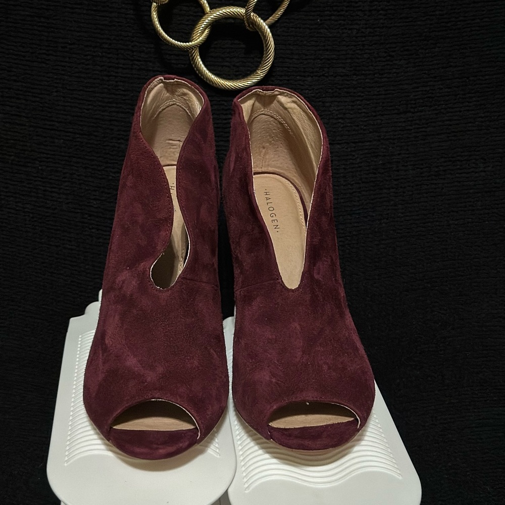 Purple peep toe bootie